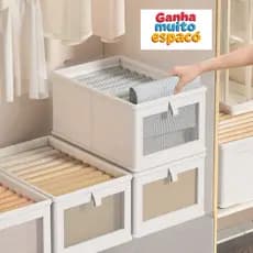 Caixa Organizadora Dobrável com Visor para Guarda-Roupa Roupas Jeans Camisetas Meias 40x27x17cm