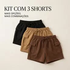 Kit 3 Short Cargo Feminino Em Moletinho Com Bolsos Laterais Cordão Ajustável Casual Moderno
