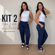 Kit Com 2 Calças Feminina Moletinho Jogger Com Elástico Na Cintura E Bolsos Laterais