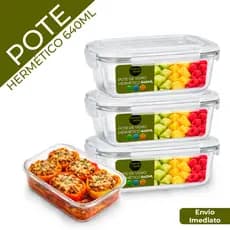 Conjunto Potes 640ml Vidro Hermético Mantimentos Marmita Fitness