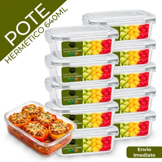 Conjunto 2/3/5/10 Potes 370/640/640ml Vidro Hermético Mantimentos Marmita Fitness
