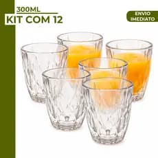 Jogos 3/6/12 Copos Baixos Diamond 300ml Vidro Grosso Diamante Luxo
