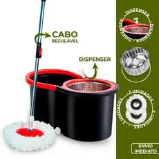 Mop C/ cabo de 125 cm + 2 Refis - Rodinhas e Cesto Em Inox - Balde Centrífuga