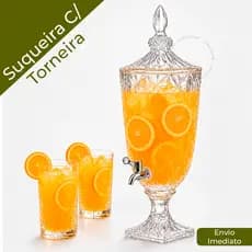 Suqueira De Vidro 4,5 Litros 3 Litros 1,8 Litros Torneira Tampa e Base Modelo Diamond Vidro Cristal