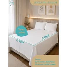 Jogo de Lençol Cama Queen Liso 3pç S/Elástico Micropercal 500 Fios Toque Macio Toque de Algodão