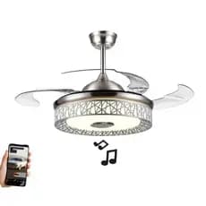 Ventilador de Teto Retrátil Prateado com caixa de Som e 3 tons de luzes com Controle-Lançamento