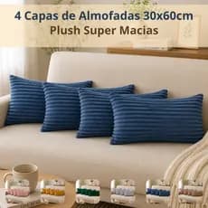 Kit 04 Capas para Almofada Retangular 60cm x 30cm Velvet Sala Quarto Manta Aveludada Macia