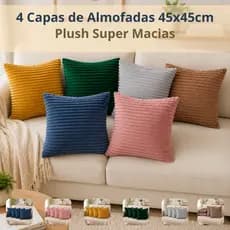 Kit 04 Capas de Almofada 45x45cm em Pelúcia para Sofá Sala Quarto Manta Aveludada Macia