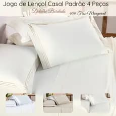 Jogo de Cama Lençol Casal Padrão 400 Fios 4 Peças Detalhe Bordado Lençol de Cima Plano