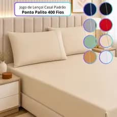 Jogo de Lençol Casal Padrão 400 Fios Ponto Palito 3 Peças com Elático Toque de Seda
