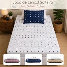 Lençol Solteiro Petit Poá Jogo 2 Peças Bolinha Todo Elásticado