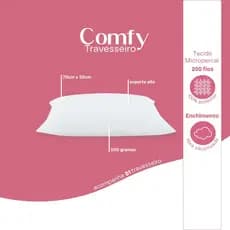 Travesseiro Confy 70cm x 50xm Suporte Alto 200 Fios Branco