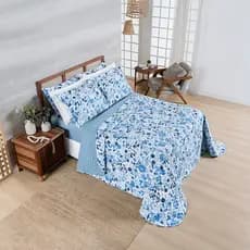 Cobre Leito Colcha Cama King Afeto Kit 3 Peças 400 Fios Estampas Dupla Face