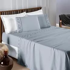 Lençol Cama King Jogo 4 Peças Infinity 400 Fios Detalhe Ponto Palito e Bordado