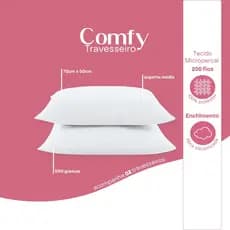 Kit 02 Travesseiros Confy 70cm x 50xm Suporte Médio 200 Fios Branco
