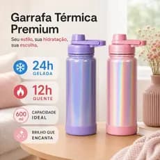 Garrafa térmica 600ML 304 Inox Com Alça Colorida Pintura Arco-íris Piscante Quente e Frio-XR-67