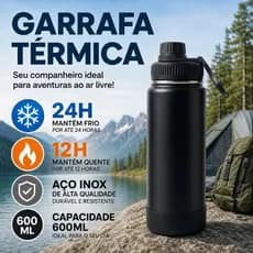 Garrafa térmica de água 600ml Inox com Alça Quente e Frio Colorida premium Academia e Trabalho-115