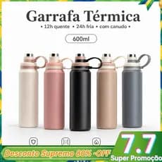 Garrafa Térmica de água 600ml Quente&Frio Com alça e Canudo inox Isolado academia/camping/trabalho-XR-70