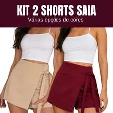 Kit 2 Short Saia Alfaiataria Feminino com Zíper e Laço Cintura Alta
