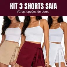 Kit 3 Short Saia Alfaiataria Feminino com Zíper e Laço Cintura Alta