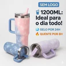 Copo Térmico Inox 1200ml GIGANTE | Isolamento ❄️ 🔥 Frio/Quente Máximo 48h+ | C/ Alça, Canudo & Tampa-XWG