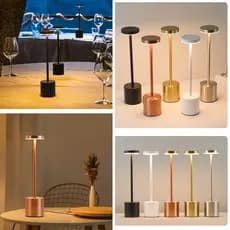 Luminária de Mesa Abajur Cabeceira Escrivaninha LED 3 em 1 Recarregável Tipo C Preto Cromado Dourado
