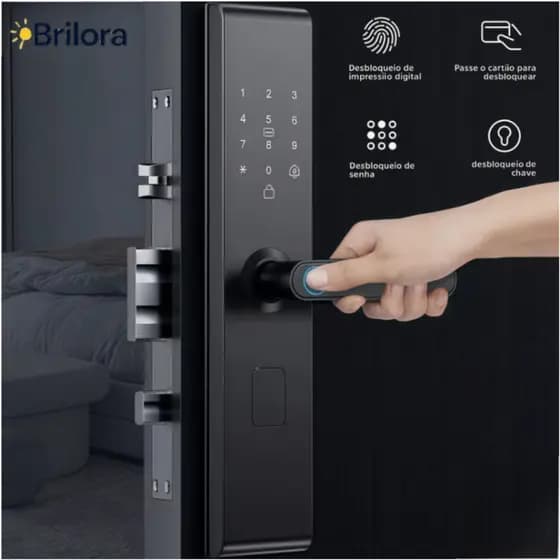 Fechadura Eletrônica Digital Intelar Preto 5 em 1 Com Biometria Senha Touch Chave E Tag