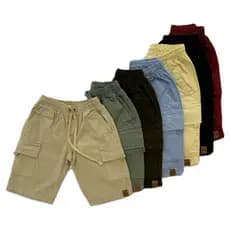 Kit  Bermudas Cargo Infantil e Juvenil Masculino em Sarja com Elástico