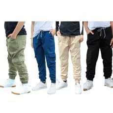 Calça  Jogger Cargo Masculina Infantil e Juvenil Sarja Leve Com Elástico | Menino