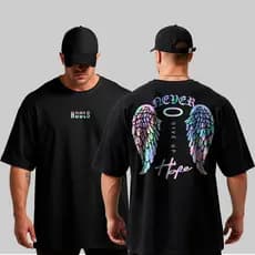 Camisa Oversized Never Give Up Para Treinar Algodão Streetwear Academia 0375 Anime Scape