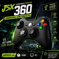 Controle Gamer USB KAP-360 Com Fio Dual Shock Vibração 2,1m Compatível Xbox 360 PC Notebook