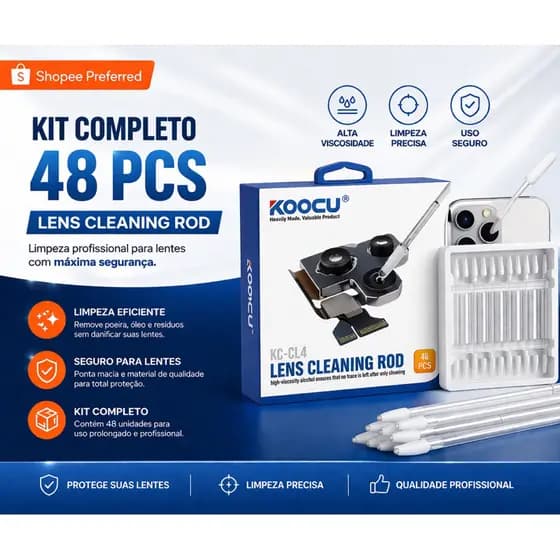 Limpador Cotonete de Lente de Câmera Resina Sintética Gel Koocu KC-CL4 com 48 Peças