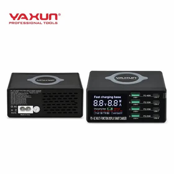 Carregador USB Yaxun X9D 8 Portas PD USB-C QC3.0 Indução 100W Display Voltagem Turbo