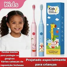 Escova Elétrica Infantil 3-12 Anos | 4 Cabeças, IPX7, 3 Meses de Bateria, Vibração Suave | Kids