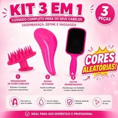 Kit Beleza 1-Escova Massageadora 1-Escova magica De cabelo -1-Escova Raquete Flex- Anti-frizz