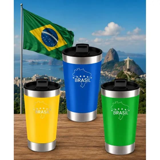 Copo Térmico Do Brasil Com Abridor De Garrafa 473ml Celeste
