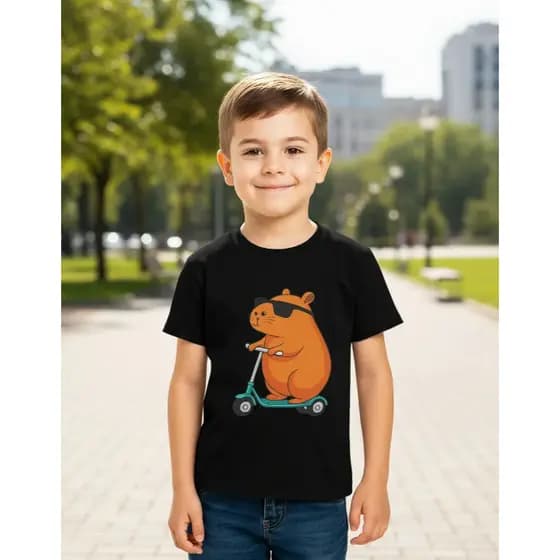 Camiseta Infantil Estampa Capivara PATINETE Camisa Manga Curta  Algodão Premium