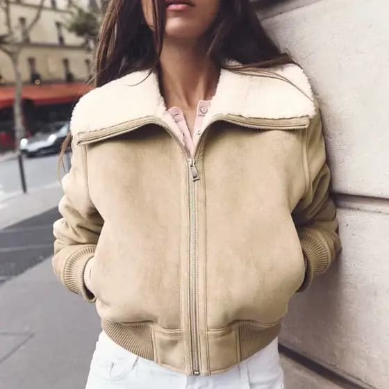 Jaqueta curta Casual estilo bainha canelada