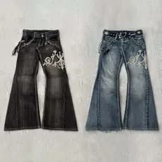 Street Wear Americano Retro y2k Tribo Estilo Costura Bordado Jeans Lavados Calças Casuais Calças Queimadas