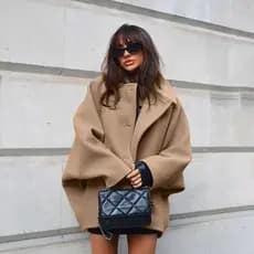 Moda High-End simples lã lapela boneca manga Cardigan jaqueta feminina 2025
