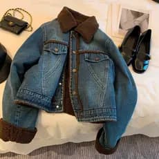 Forro de lã de cordeiro engrossado jaqueta jeans feminina versão coreana solta All-Match redução de idade quente algodão