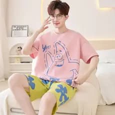 Pijamas masculinos soltos Shorts de manga curta estilo fino Tian Cartoon masculino jovem estudante Homewear terno