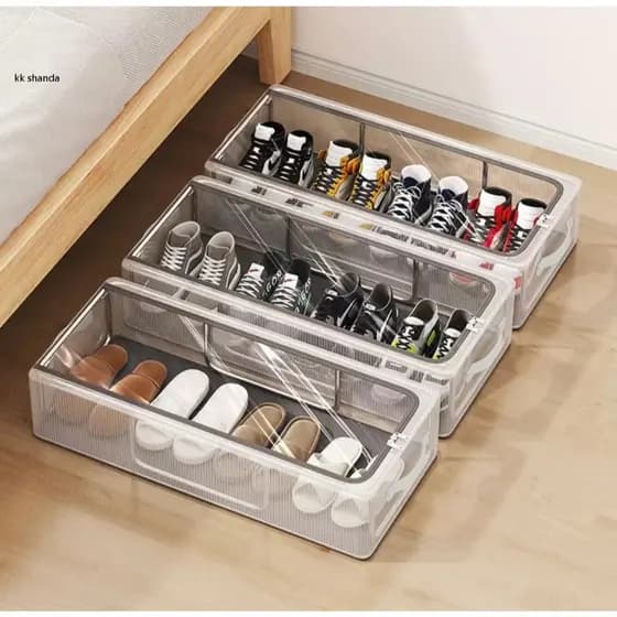 3kits Caixa Organizadora Sapatos Sapateira Dobrável Pvc 40x30x15cm