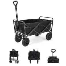 Carrinho De Praia Camping Mercado Dobrável Impermeável 120kg Preto