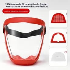 Máscara Facial Transparente com 20 Filtros PM2.5 - Proteção Completa e Conforto Ajustável
