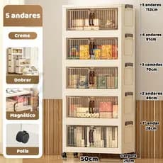 EnvioSP Armário dobrável de 3 ou 5 prateleiras com rodízios, sem necessidade de montagem, para guardar lanches e sapatos