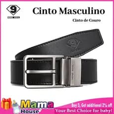 Cinto Masculino Couro Legítimo com Furos Fivela Prateada Letra Cinto Social Clássico