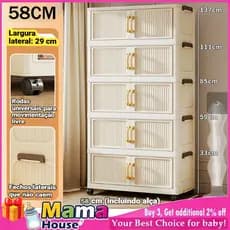Stackable Armário de armazenamento com rodas Armário organizador dobrável transparente de 5andares