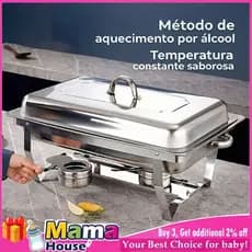 Aquecedor de comida para buffet-Aço inoxidável-Aquecimento a álcool-Pode ser empilhado-Para festas