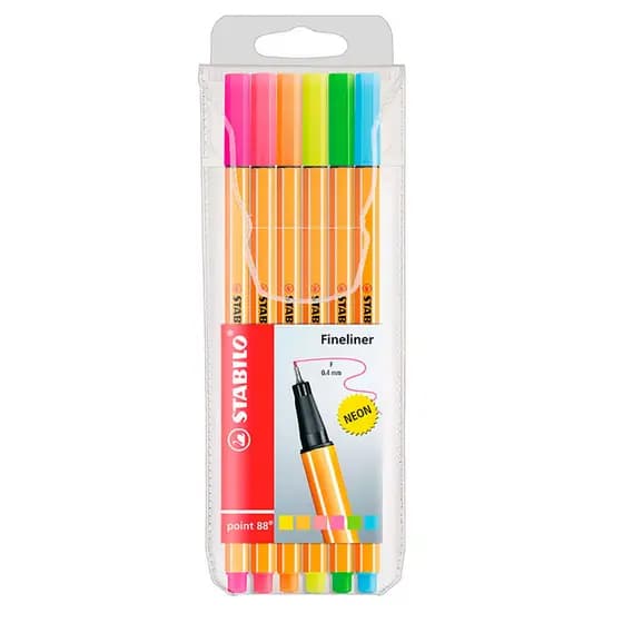 Caneta hidrográfica Fine Point 88/6-1 Cores Neon estojo com 6 unidades Stabilo